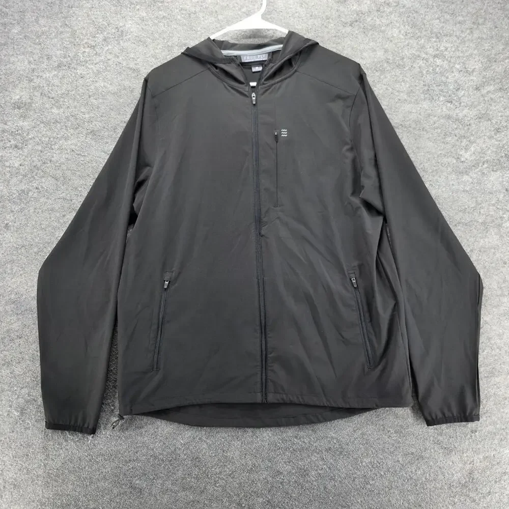 Free Fly Windbreaker Mens M Black Hooded Full Zip Pockets Made In Vietnam